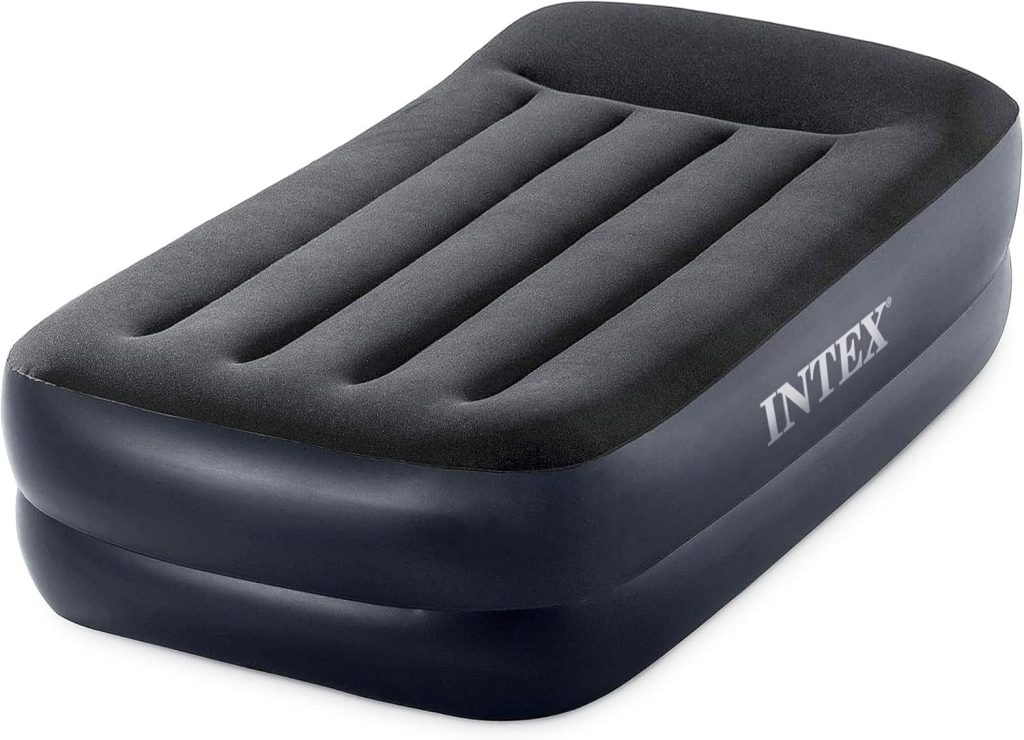Inflatable air mattress with built-in electric pump for comfortable outdoor sleeping and camping